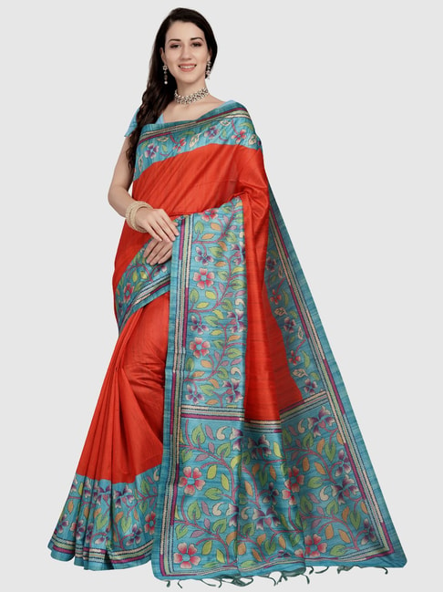 The Chennai Silks Orange Printed Saree With Unstitched Blouse Price in India