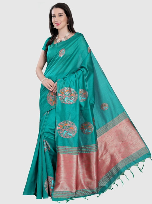 The Chennai Silks Green Silk Woven Saree With Unstitched Blouse Price in India