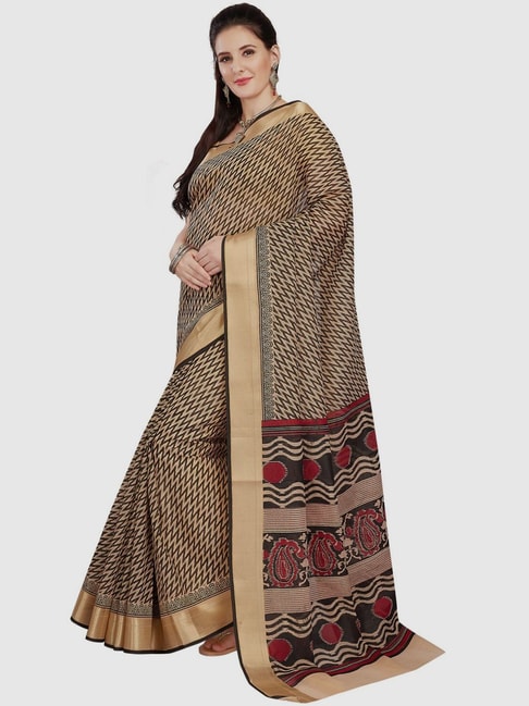 The Chennai Silks Beige Cotton Printed Saree With Unstitched Blouse Price in India