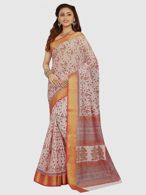 The Chennai Silks White Cotton Printed Saree With Unstitched Blouse Price in India