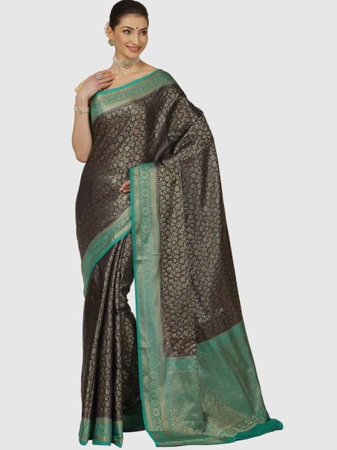 Banarasi Silk Works Black Cotton Woven Saree With Unstitched Blouse Price in India