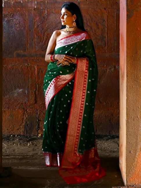Versatile green and magenta combination Cotton saree with green Ajrakh –  Sujatra