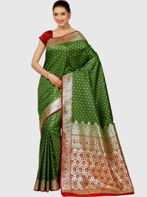 Buy Banarasi Silk Works Green Silk Woven Saree With Unstitched Blouse for  Women Online @ Tata CLiQ