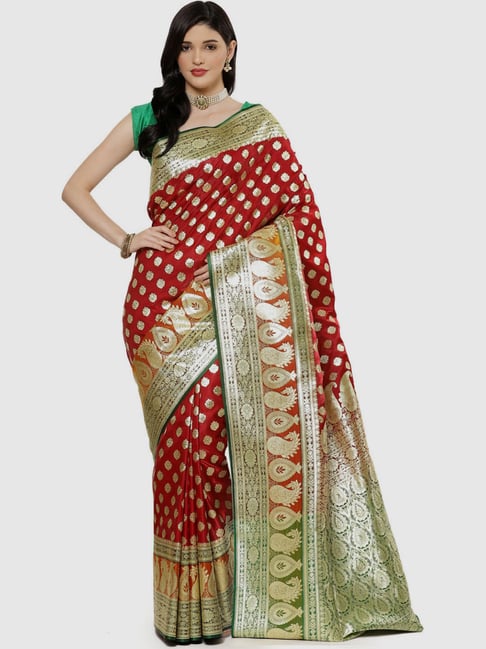 Buy Banarasi Silk Works Green Silk Woven Saree With Unstitched Blouse for  Women Online @ Tata CLiQ