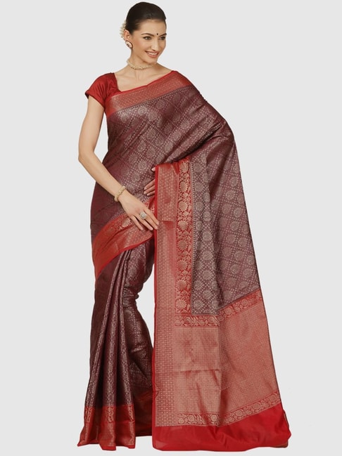 Banarasi Silk Works Brown Cotton Woven Saree With Unstitched Blouse Price in India