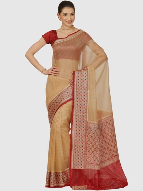 Tangail Cotton Saree in Beige : SBEA1110