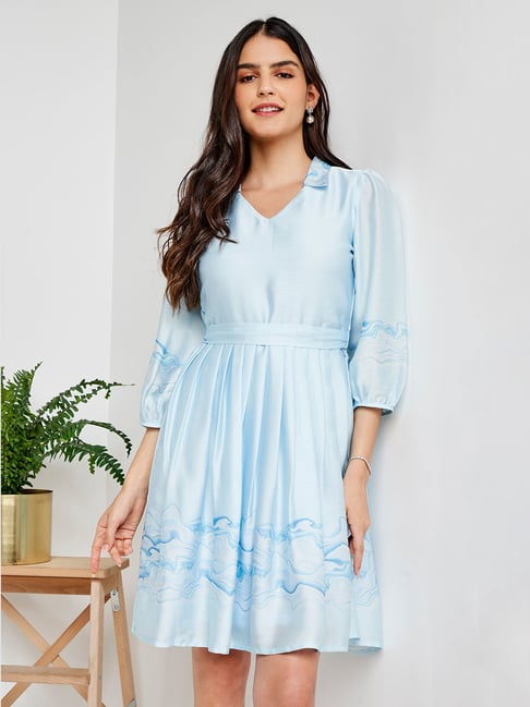 AND Blue Mini Fit & Flare Dress Price in India