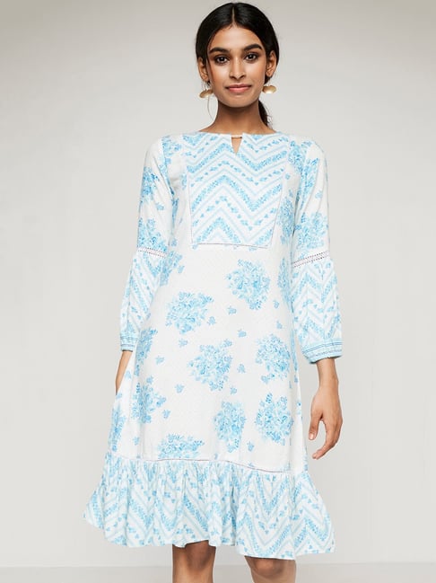 Global Desi White Printed Midi Dress Price in India