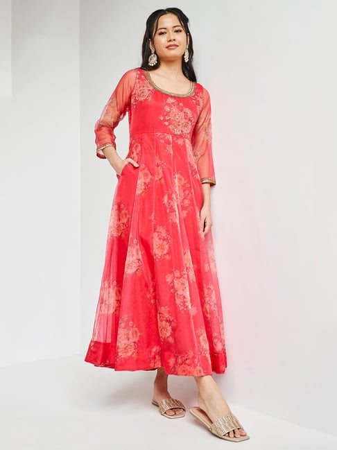 Global Desi Red Printed Maxi Dress Price in India