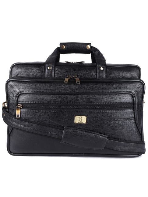 HiLEDER Black Textutred Large Leather 17 inch Laptop Bag