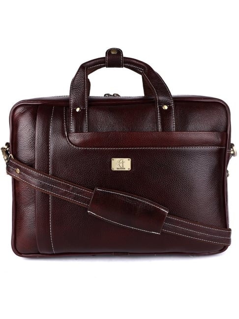 HiLEDER Brown Textutred Large Leather 16.5 inch Laptop Bag