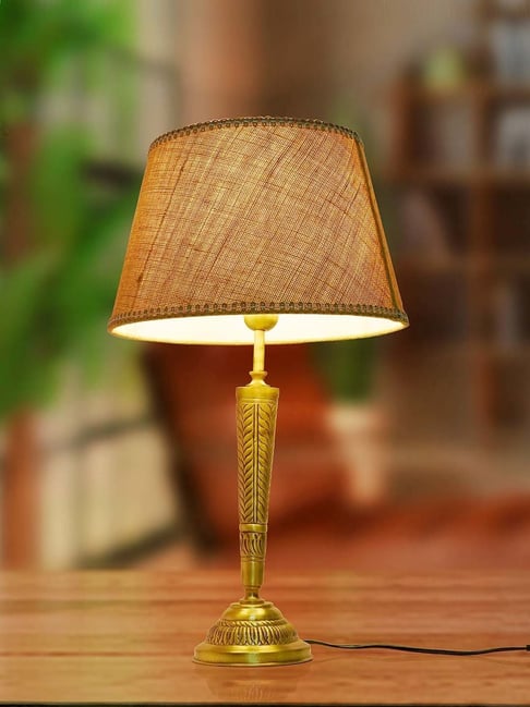 Buy FOS LIGHTING Golden Brass Table Lamp With Jute Lace Shade at