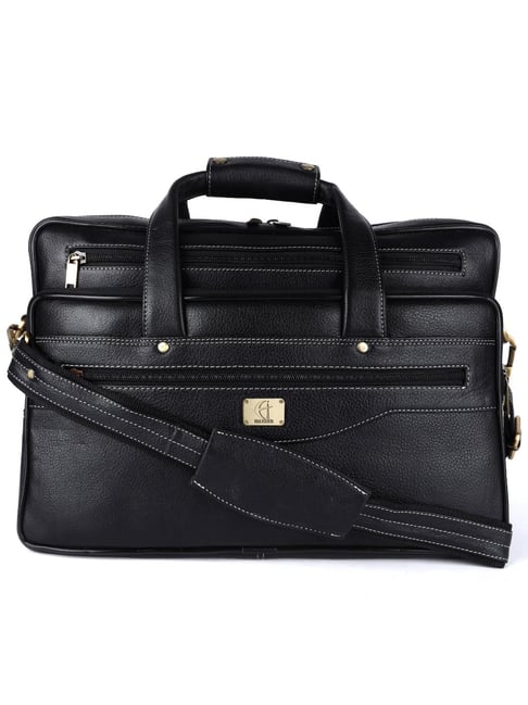 HiLEDER Black Textutred Large Leather 17 inch Laptop Bag