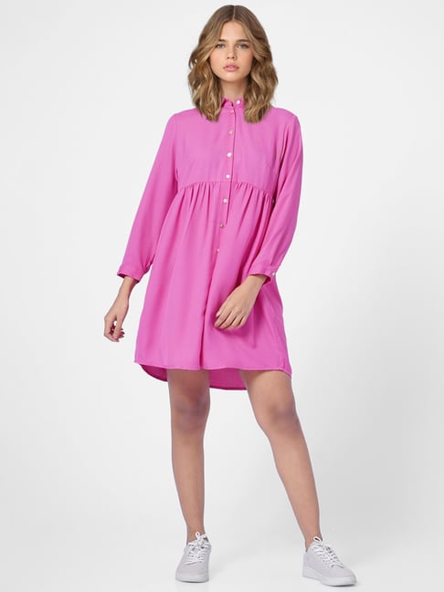 Only Pink Shirt Collar A Line Dress Price in India