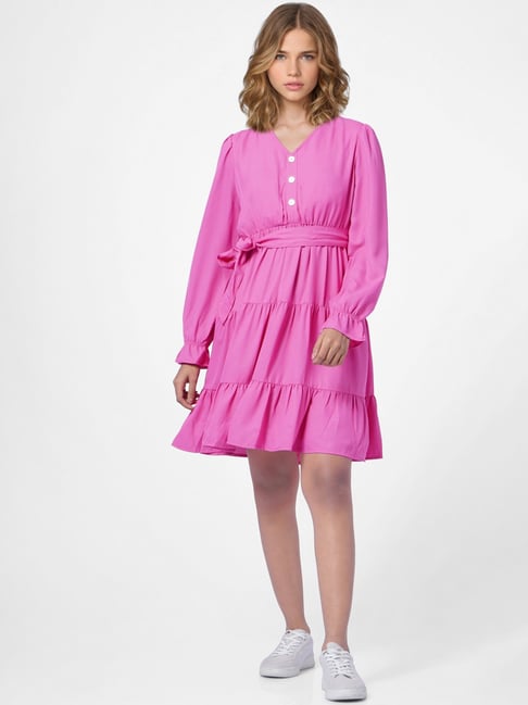 Only Pink V Neck A Line Dress Price in India