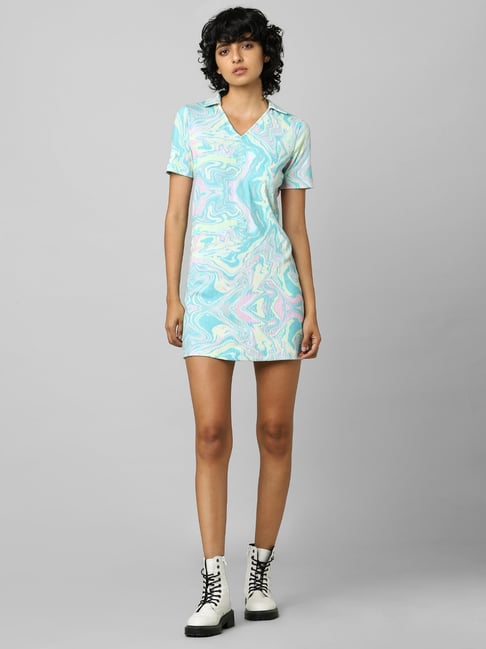 Only Blue Printed T-Shirt Dress Price in India