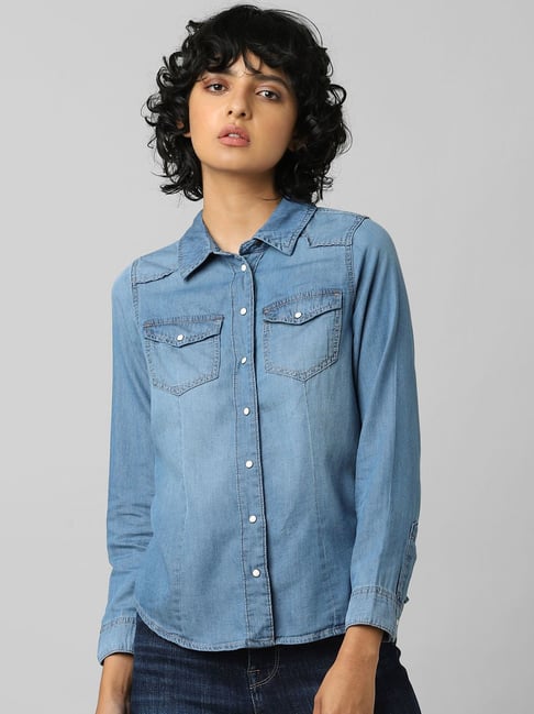 Only Blue Regular Fit Shirt Price in India