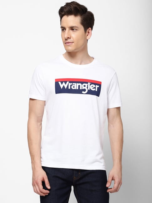 Buy Wrangler White Regular Fit Printed T-Shirts for Mens Online