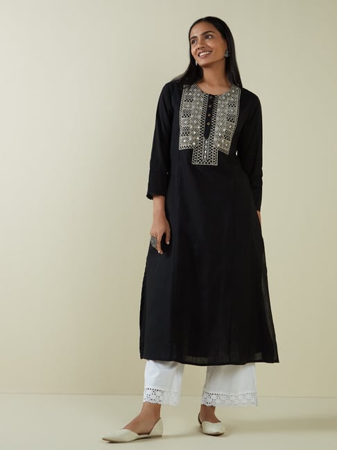 Utsa by Westside Black Embroidered A-Line Kurta Price in India
