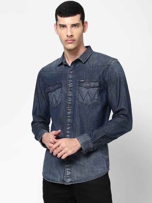 Wrangler blue denim on sale shirts