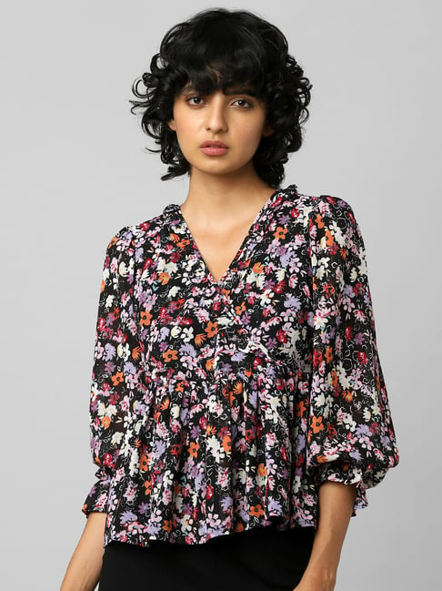 Only Black Printed Peplum Top