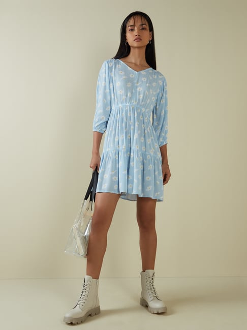 Nuon by Westside Light Blue Printed Tier Dress Price in India