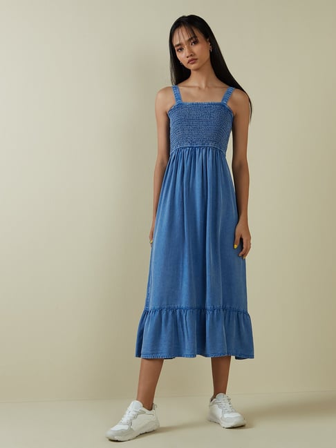 Nuon by Westside Blue Chambray Tiered Dress Price in India