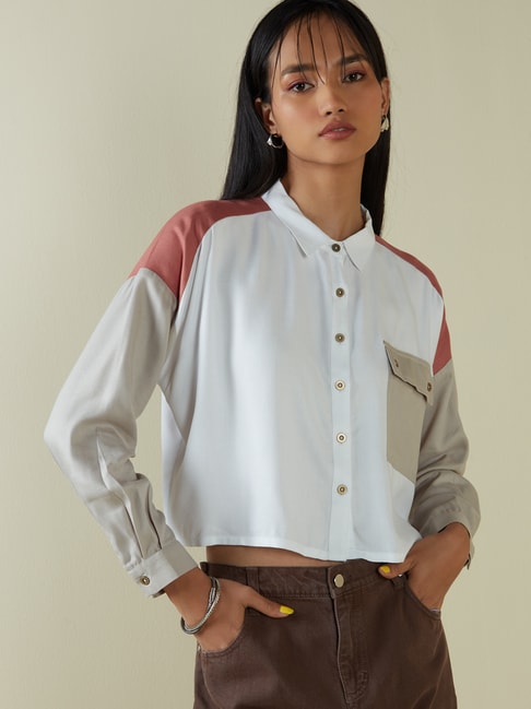 Nuon by Westside Multi Colour-Block Crop Shirt Price in India