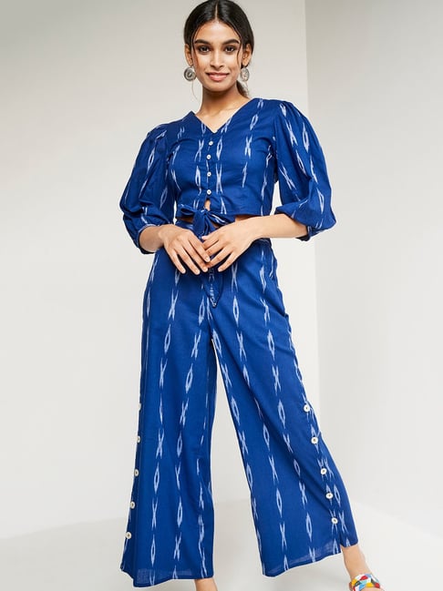 Global Desi Blue Printed Top With Palazzos