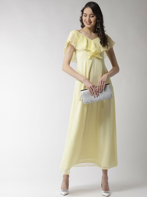 Yellow Chiffon Fit & Flare Dress DR15061151-1 at Rs 485/piece | Ladies Dress  in New Delhi | ID: 2852958502155
