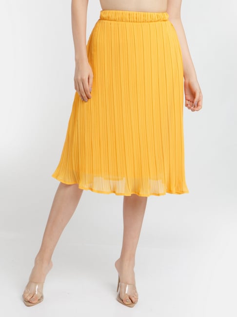 Zink London Yellow A-Line Pleated Skirt Price in India