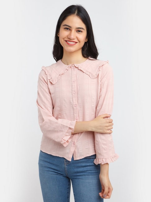 Zink London Pink Self Pattern Top Price in India