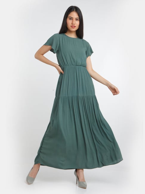 Grey Striped A-Line Maxi Dress For Women – Zink London