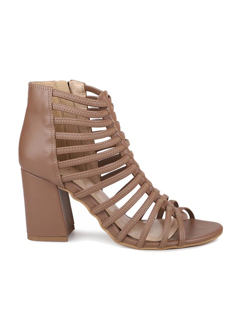 Brown Tan Billie Studded Gladiator Sandals | SilkFred