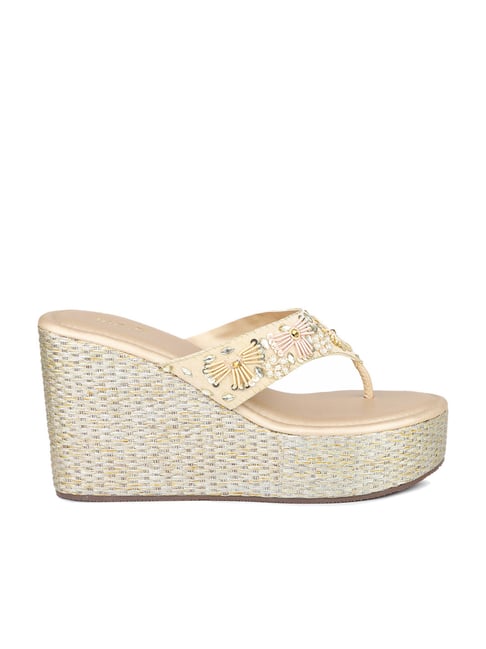 Inc 5 Inc.5 Women's Gold Thong Wedges