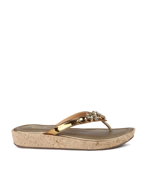 Inc.5 Women's Antique Gold Thong Wedges Price in India