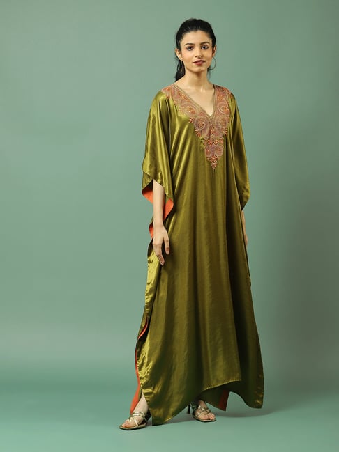 aarke Ritu Kumar Olive Embroidered Maxi Dress Price in India