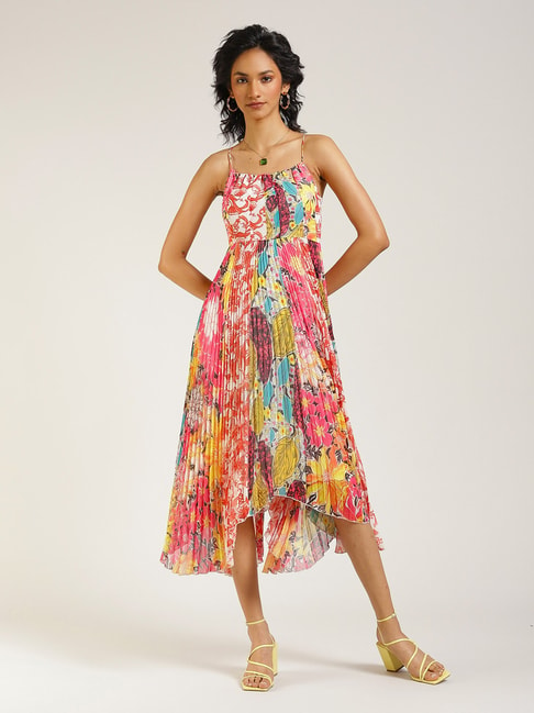 Label Ritu Kumar Multicolor Printed Midi High-Low Dress Price in India
