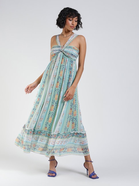 Label Ritu Kumar Green Printed Maxi Dress Price in India