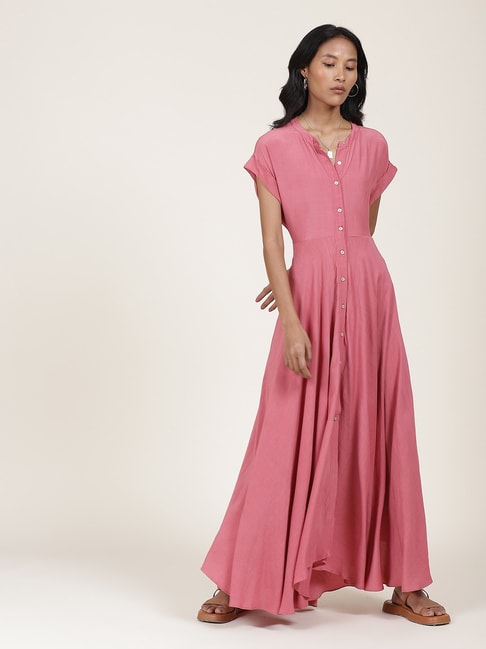 Label Ritu Kumar Rose Pink Maxi Fit & Flare Dress Price in India