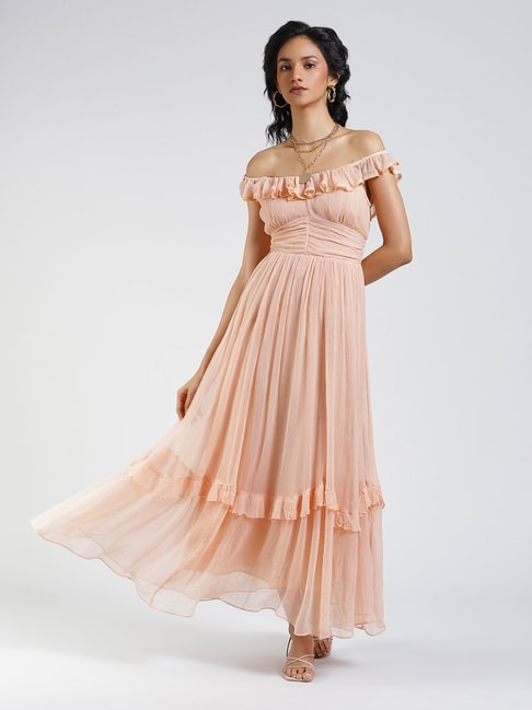 Label Ritu Kumar Peach Maxi A-Line Dress Price in India