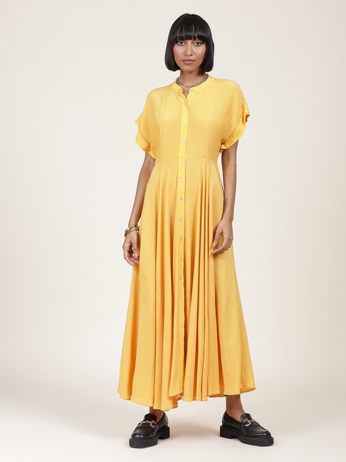 Label Ritu Kumar Yellow Maxi Fit & Flare Dress Price in India