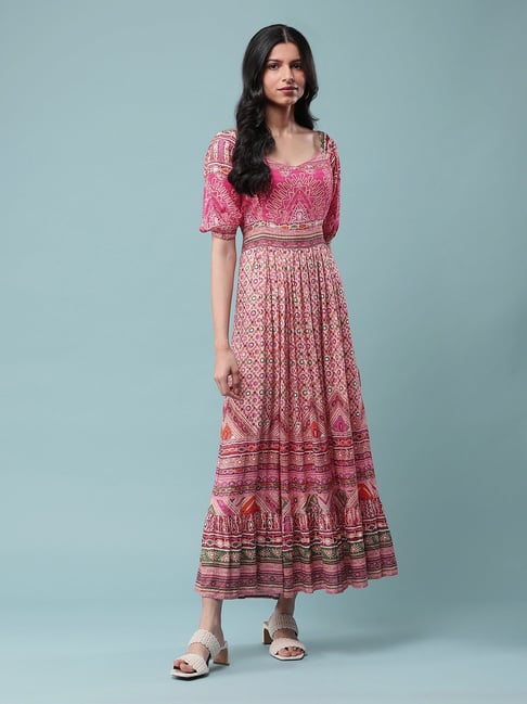 aarke Ritu Kumar Pink Printed Maxi A-Line Dress Price in India