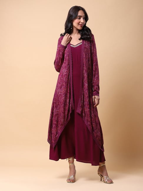 aarke Ritu Kumar Purple Paisley Maxi Dress With Cape Price in India