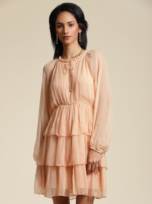 Label Ritu Kumar Peach Mini Blouson Dress Price in India