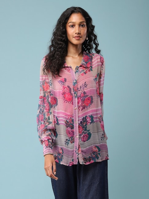 aarke Ritu Kumar Lavender Floral Shirt With Inner Price in India