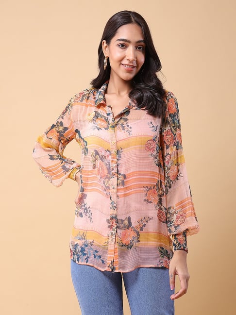 aarke Ritu Kumar Orange Floral Shirt With Inner Price in India