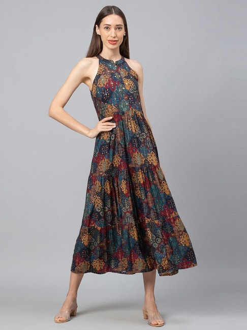 Globus Blue Printed Maxi Dress Price in India