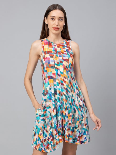 Globus Multicolored Printed A-Line Dress Price in India
