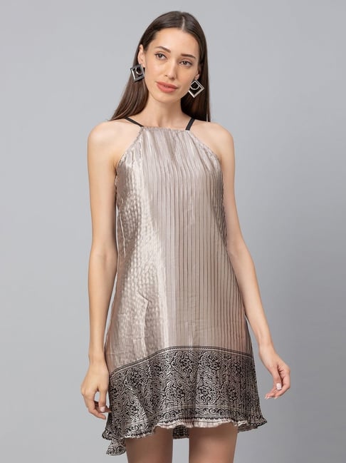 Globus Grey Printed A-Line Dress Price in India